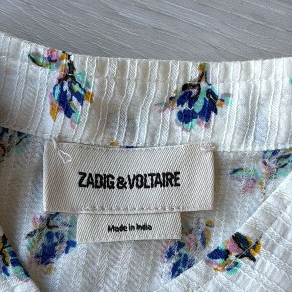 Zadig & Voltaire Ranil Light Flower Long Sleeve Cotton Blend Dobby Dress NWOT - Picture 9 of 9